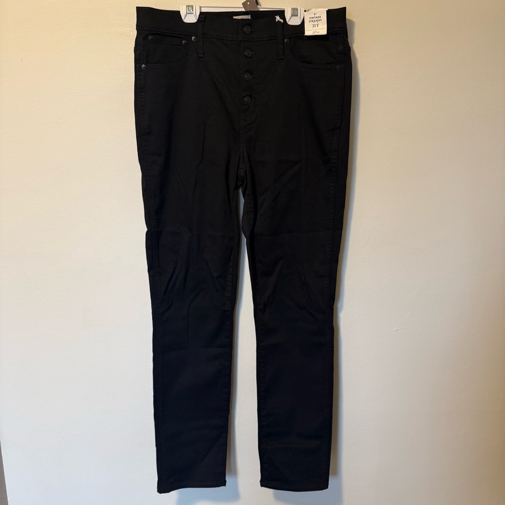 J.CREW Women's Black Jeans 9” Vintage Straight Size 31T Button Fly NWT